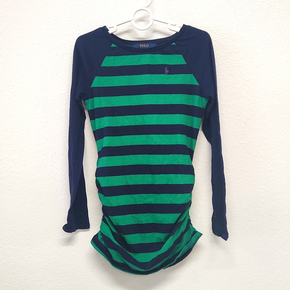 POLO Ralph Lauren Green Blue Striped Raglan Style Tee M (8-10)